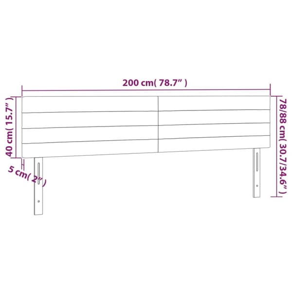 sengegavl med LED-lys 200x5x78/88 cm fløjl lysegrå