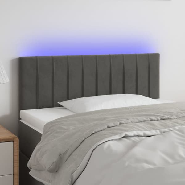 sengegavl med LED-lys 90x5x78/88 cm fløjl mørkegrå