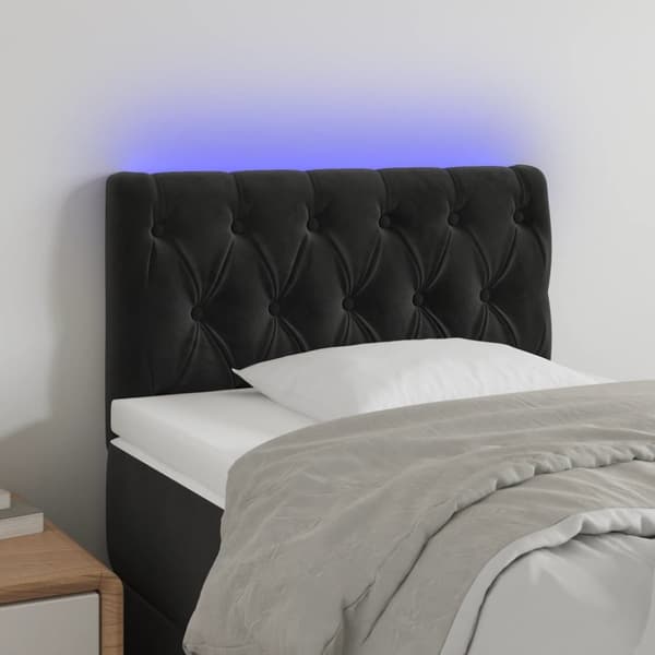 sengegavl med LED-lys 80x7x78/88 cm velour sort