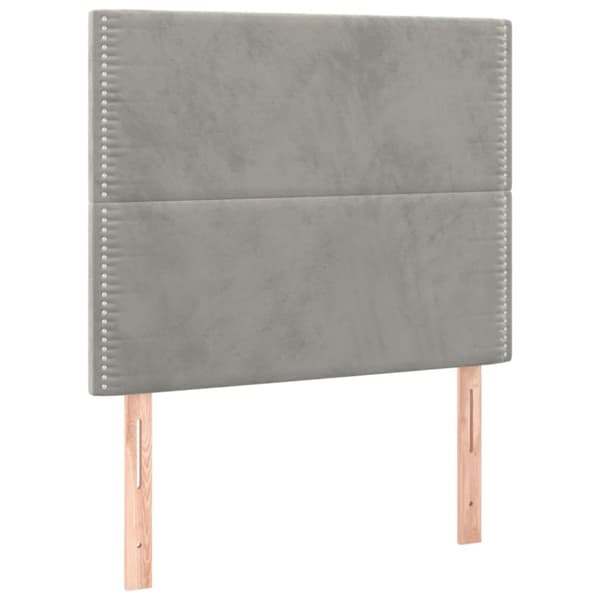 sengegavl med LED-lys 80x5x118/128 cm fløjl lysegrå