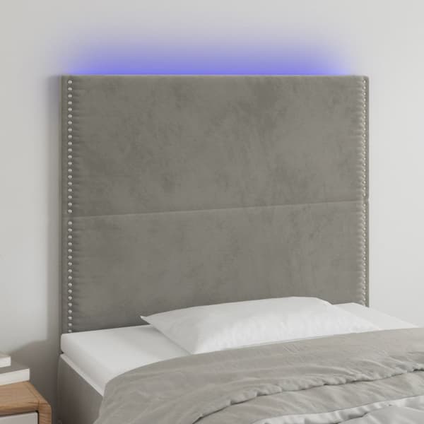 sengegavl med LED-lys 80x5x118/128 cm fløjl lysegrå