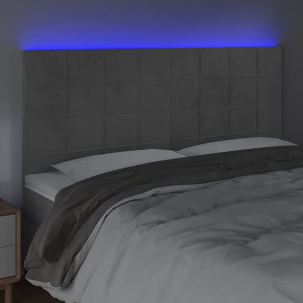 sengegavl med LED-lys 160x5x118/128 cm fløjl lysegrå