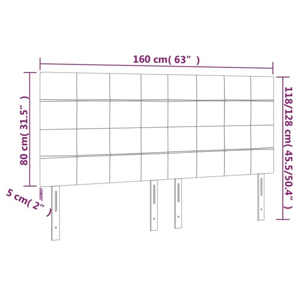 sengegavl med LED-lys 160x5x118/128 cm fløjl lysegrå