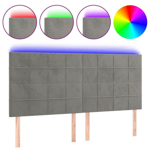 sengegavl med LED-lys 160x5x118/128 cm fløjl lysegrå