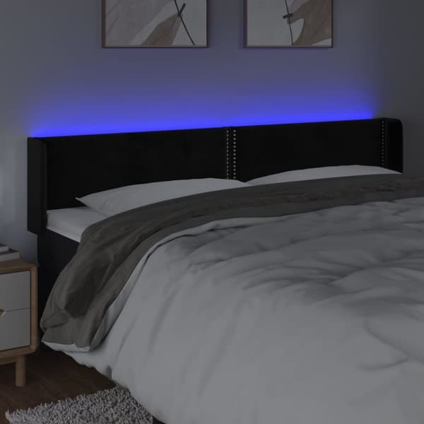 sengegavl med LED-lys 203x16x78/88 cm fløjl sort