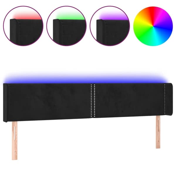 sengegavl med LED-lys 203x16x78/88 cm fløjl sort