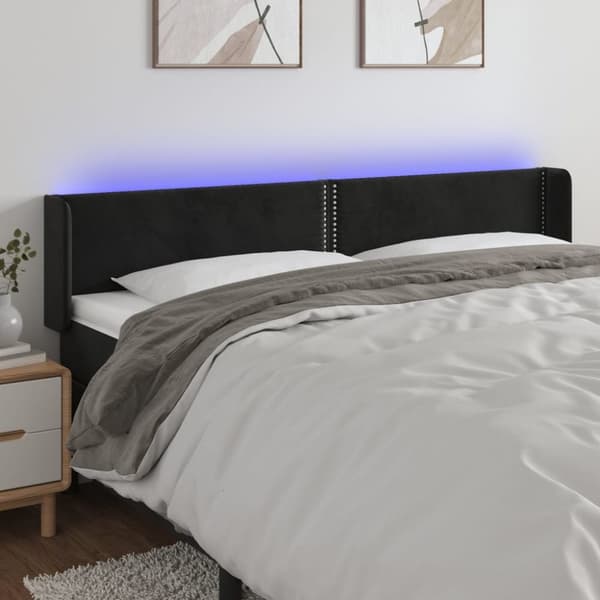 sengegavl med LED-lys 203x16x78/88 cm fløjl sort