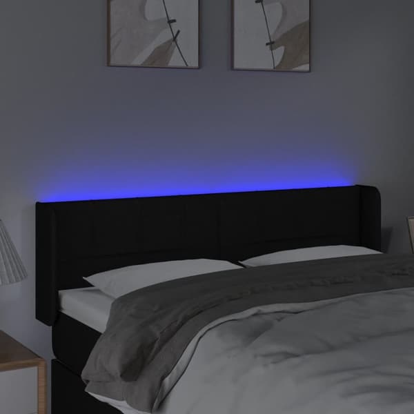 Sänggavel LED svart 147x16x78/88 cm tyg