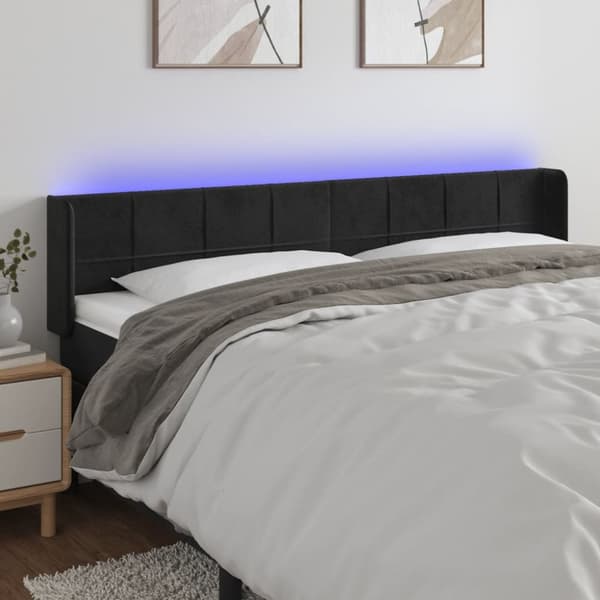 sengegavl med LED-lys 203x16x78/88 cm fløjl sort