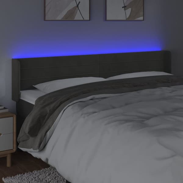 Sängyn pääty LED-valolla, tummanharmaa, 183x16x78/88 cm, sametti