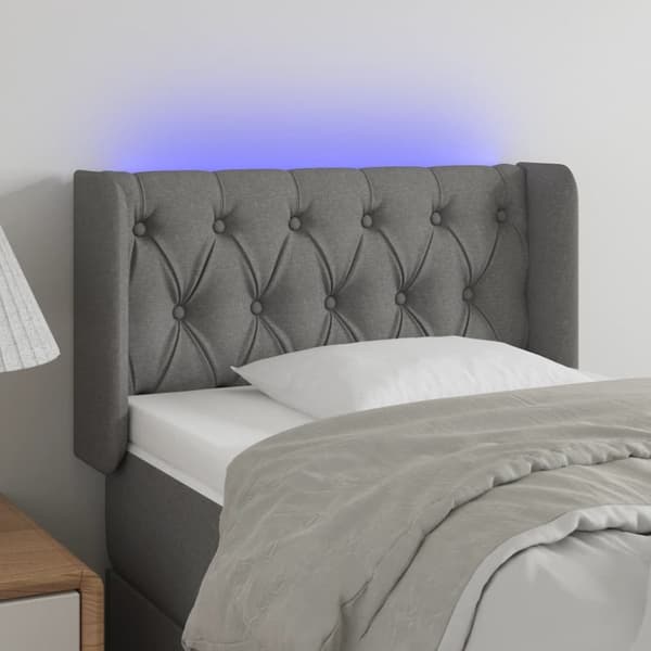sengegavl med LED-lys 83x16x78/88 cm stof mørkegrå