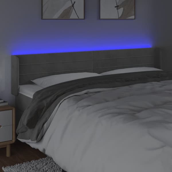 sengegavl med LED-lys 203x16x78/88 cm fløjl lysegrå