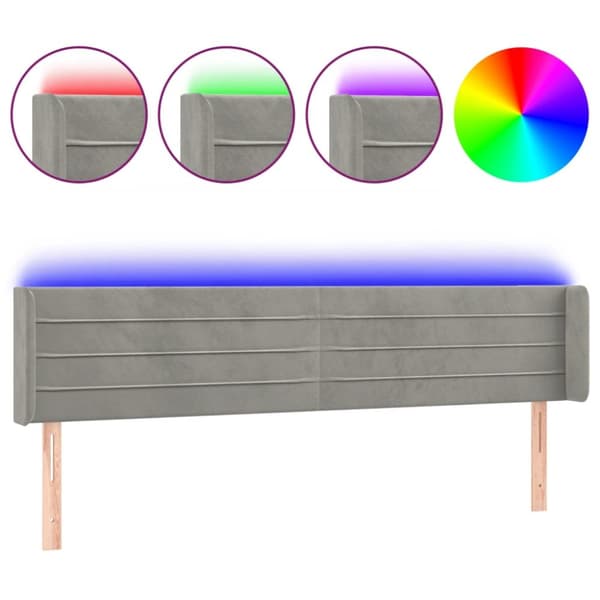 sengegavl med LED-lys 203x16x78/88 cm fløjl lysegrå