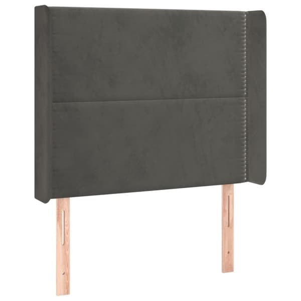 sengegavl med LED-lys 83x16x118/128 cm fløjl mørkegrå