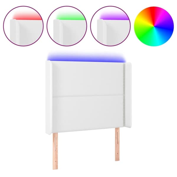 sengegavl med LED-lys 93x16x118/128 cm kunstlæder hvid