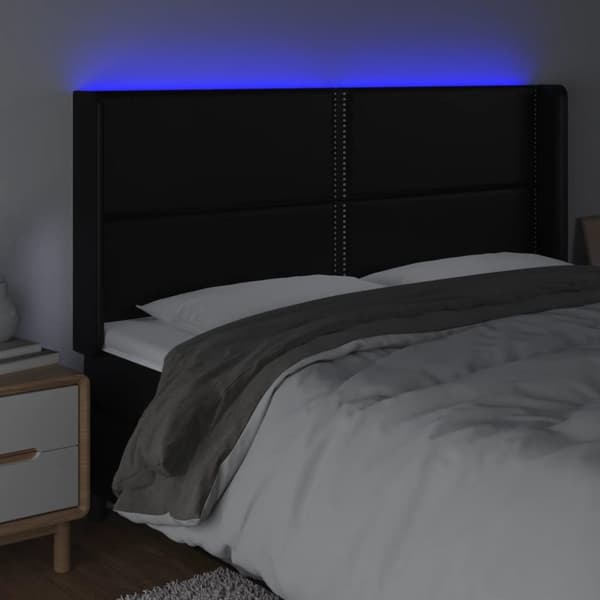 sengegavl med LED-lys 183x16x118/128 cm kunstlæder sort