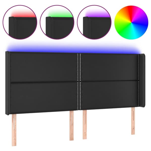 sengegavl med LED-lys 183x16x118/128 cm kunstlæder sort