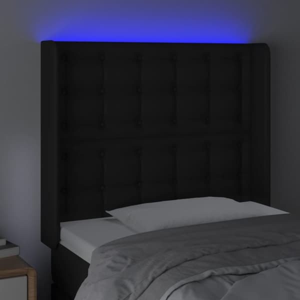 Sängyn pääty LED-valolla, musta 83x16x118/128 cm tekonahka