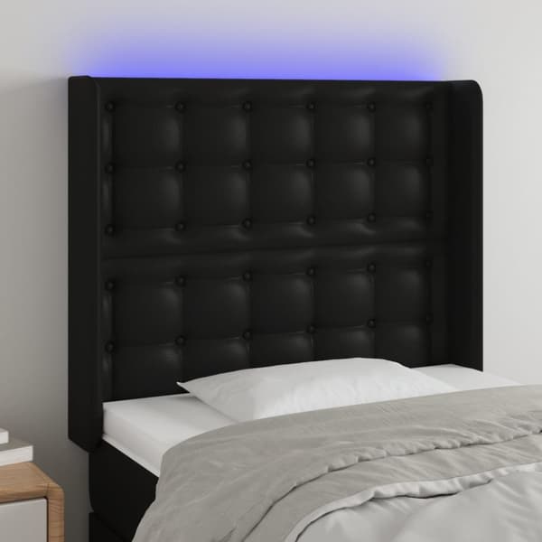 Sängyn pääty LED-valolla, musta 83x16x118/128 cm tekonahka