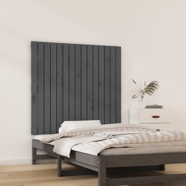 Sängynpääty seinälle harmaa 95,5x3x90 cm täysi mänty