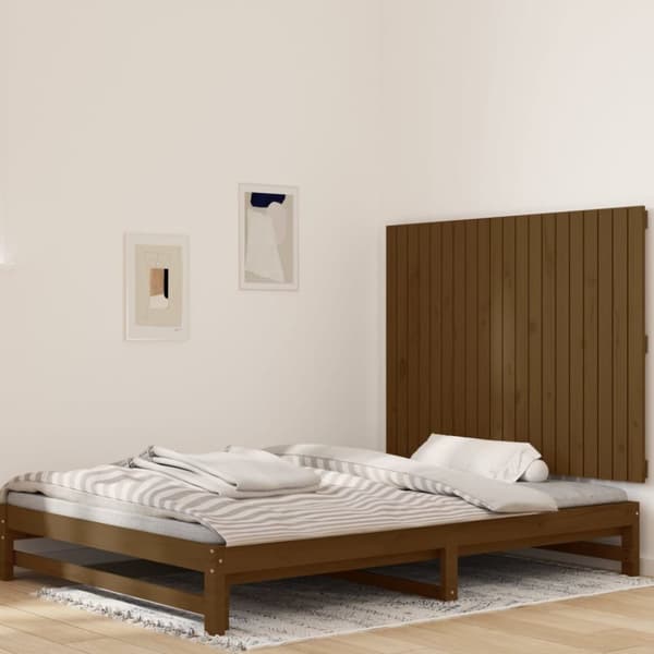 Sängynpääty seinälle hunajanruskea 127,5x3x90 cm täysi mänty