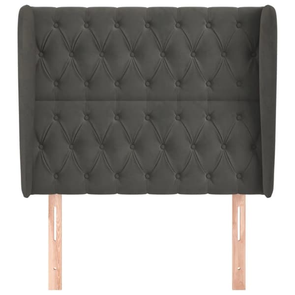 sengegavl med kanter 103x23x118/128 cm fløjl mørkegrå