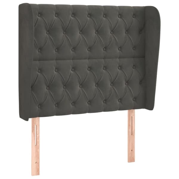 sengegavl med kanter 103x23x118/128 cm fløjl mørkegrå