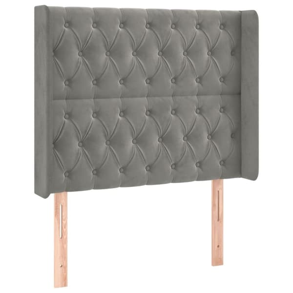 sengegavl med kanter 103x16x118/128 cm fløjl lysegrå