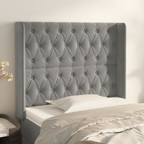 sengegavl med kanter 103x16x118/128 cm fløjl lysegrå