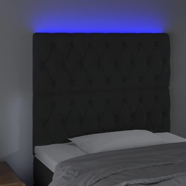 sengegavl med LED-lys 100x7x118/128 cm fløjl sort