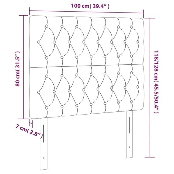 sengegavl med LED-lys 100x7x118/128 cm fløjl sort