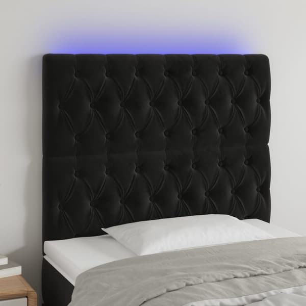 sengegavl med LED-lys 100x7x118/128 cm fløjl sort