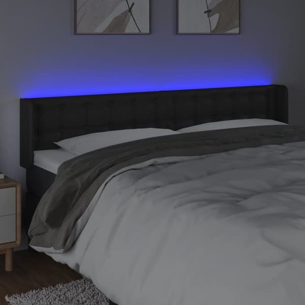 Sängyn pääty LED-valolla, musta, 183x16x78/88cm, keinonahkaa