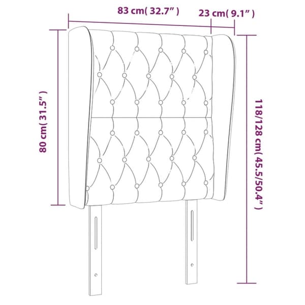 sengegavl med kanter 83x23x118/128 cm stof lysegrå