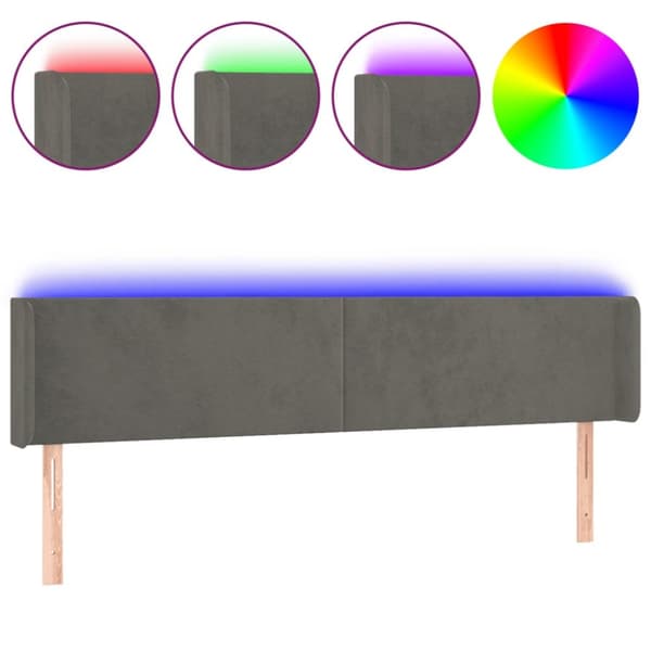 sengegavl med LED-lys 203x16x78/88 cm fløjl mørkegrå