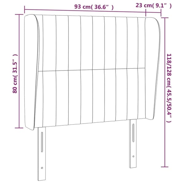 sengegavl med kanter 93x23x118/128 cm fløjl lysegrå