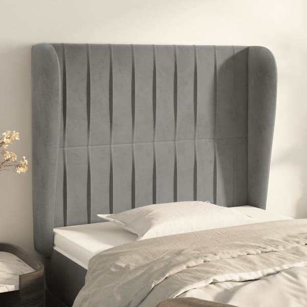 sengegavl med kanter 93x23x118/128 cm fløjl lysegrå