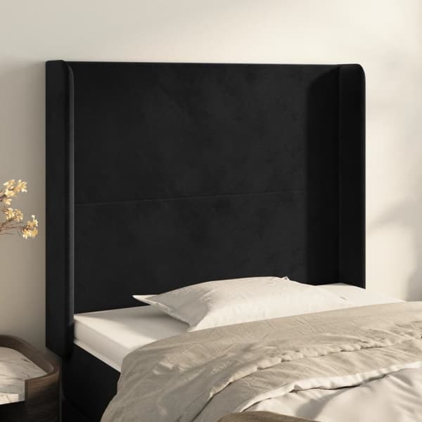 sengegavl med kanter 103x16x118/128 cm fløjl sort