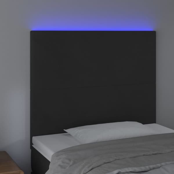 sengegavl med LED-lys 100x5x118/128 cm fløjl sort