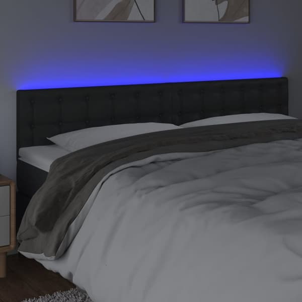 Sängyn pääty LED-valolla, musta, 200x5x78/88 cm, keinonahkaa