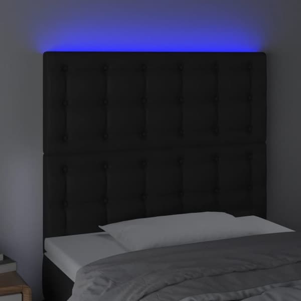 sengegavl med LED-lys 100x5x118/128 cm kunstlæder sort