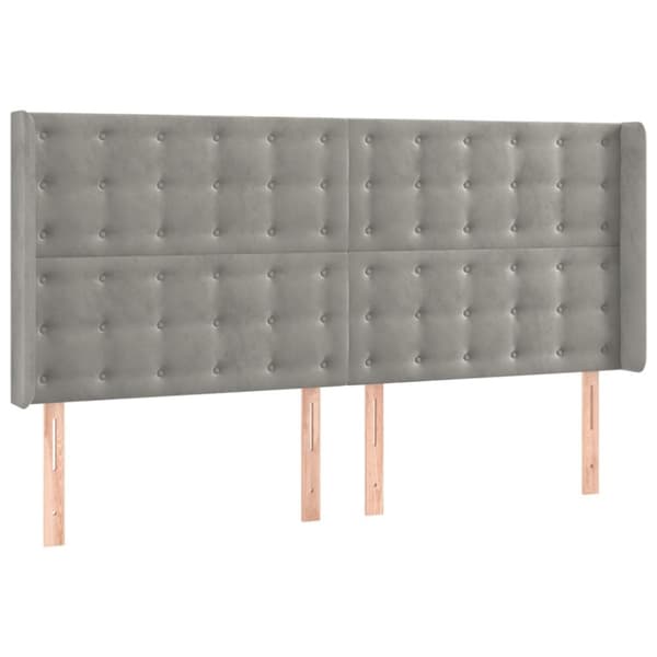 Sängyn pääty LED-valolla, vaaleanharmaa, 203x16x118/128 cm, sametti