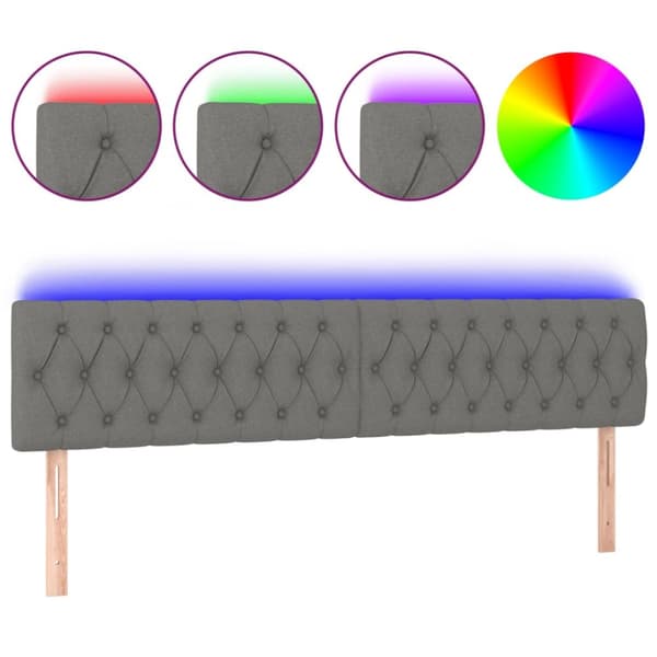sengegavl med LED-lys 180x7x78/88 cm stof mørkegrå
