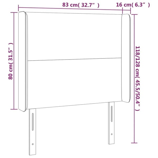 sengegavl med LED-lys 83x16x118/128 cm kunstlæder sort