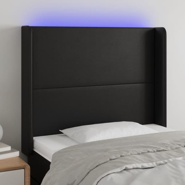 sengegavl med LED-lys 83x16x118/128 cm kunstlæder sort