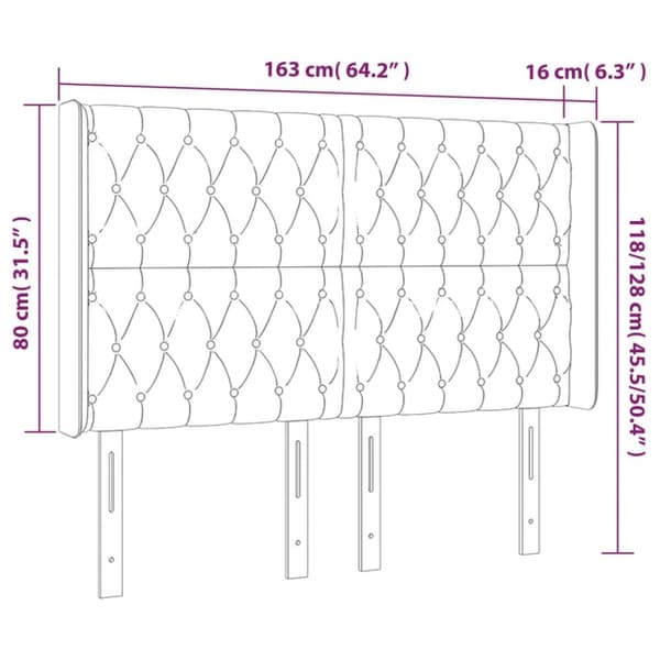 sengegavl med kanter 163x16x118/128 cm stof sort