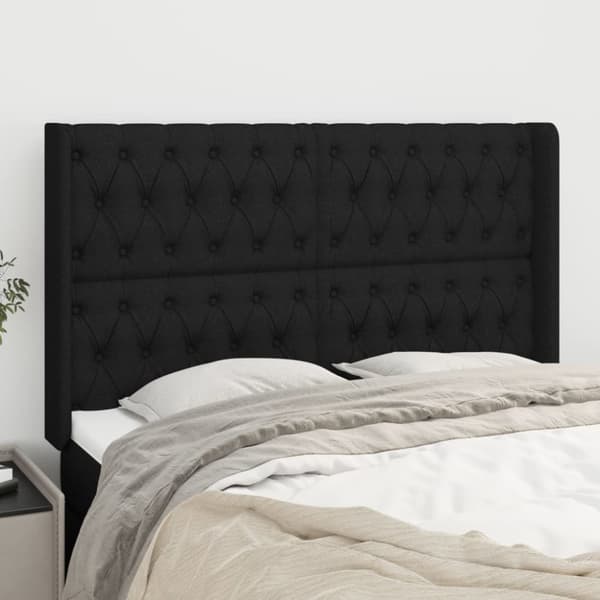 sengegavl med kanter 163x16x118/128 cm stof sort
