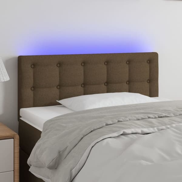 sengegavl med LED-lys 90x5x78/88 cm stof mørkebrun