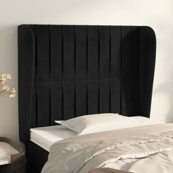 sengegavl med kanter 83x23x118/128 cm fløjl sort