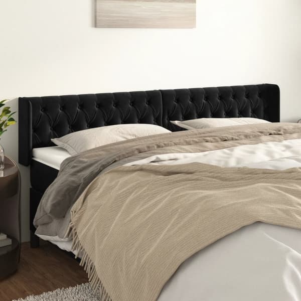 sengegavl med kanter 203x16x78/88 cm fløjl sort